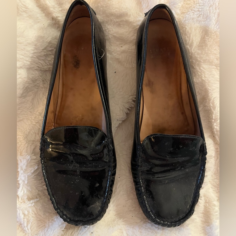 Stuart Weirzman black patent leather loafers